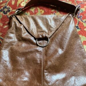 Leather Ring-Accent Shoulder Bag in Brown